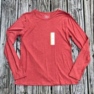 2/$10 NEW Ladies M TIME & TRU Rust Red Long Sleeve Knit Fitted Top Shirt M 8 10
